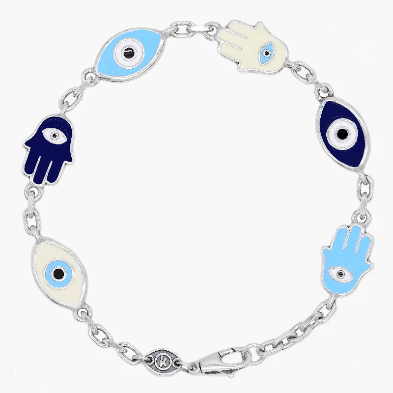 Jet black bracelets-Maxi Enamelled Evil Eye And Hamsa Sterling Silver Bracelet