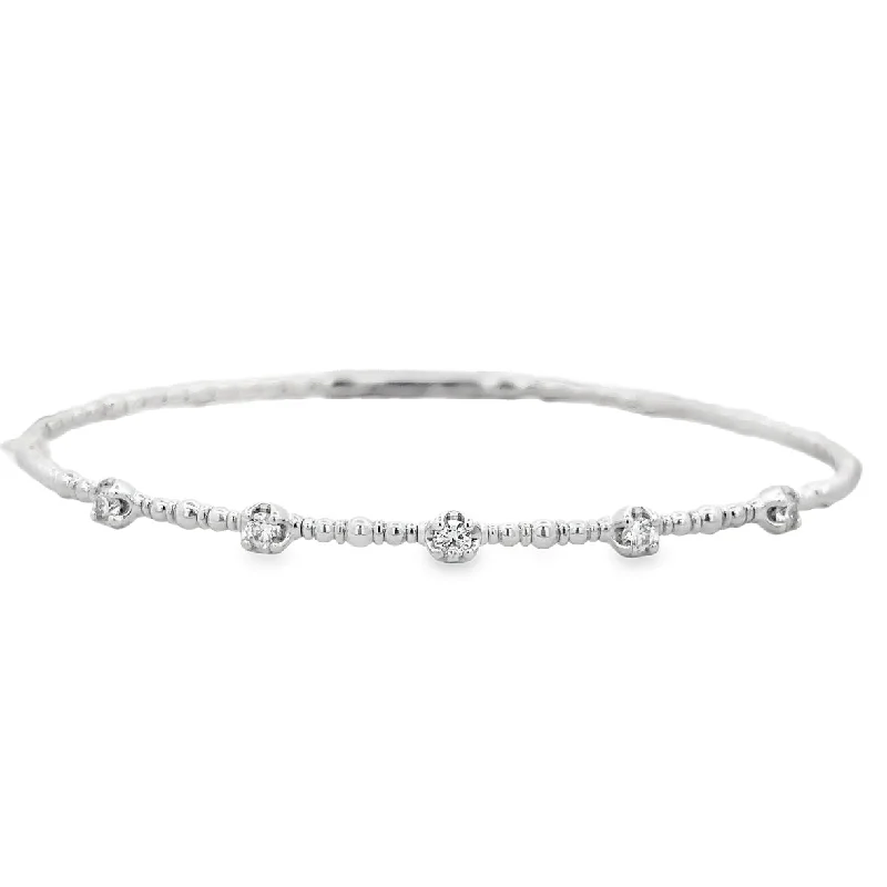 Braided tribal bangles-Flexible Diamond Bangle Bracelet in White Gold