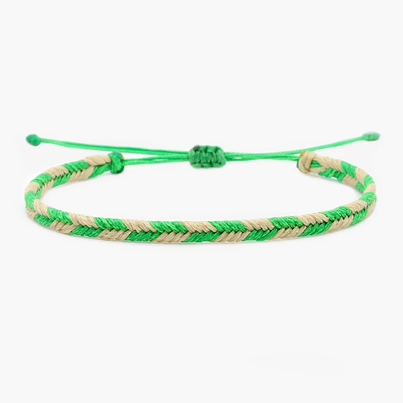 Trapezoid gem bangles-Mini Braided "Java" Bracelet (Light Green/Cream)