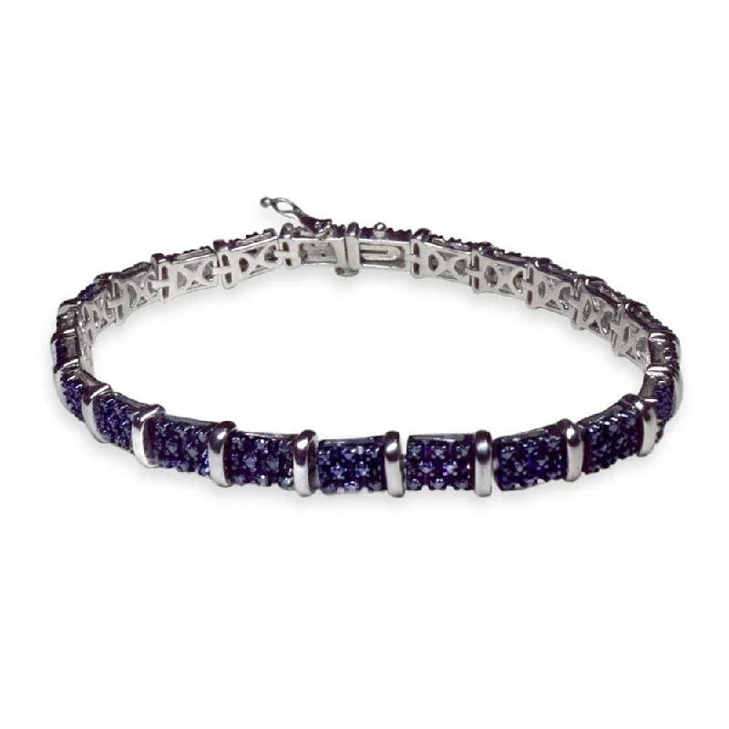 Oval design bangles-Sterling Silver 1ct TDW Blue Diamond Link Bracelet