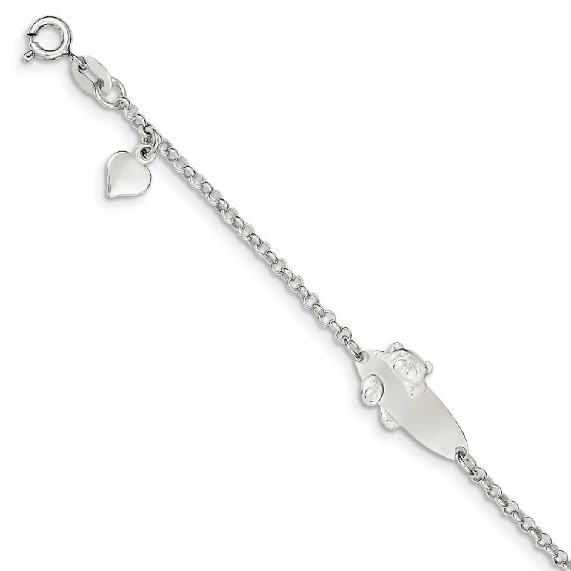 Classic flair bracelets-925 Sterling Silver Childrens Teddy Bear ID Bracelet, 5" w/1in Extender