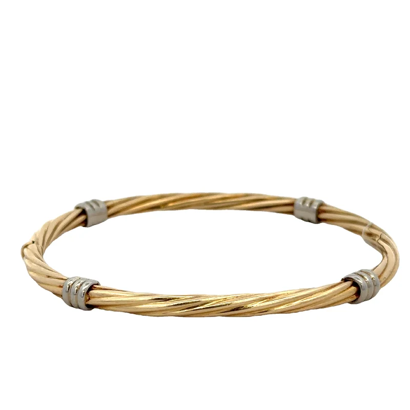 Carved cuff bracelets-Two Tone Twist bangle Bracelet in 18k Gold