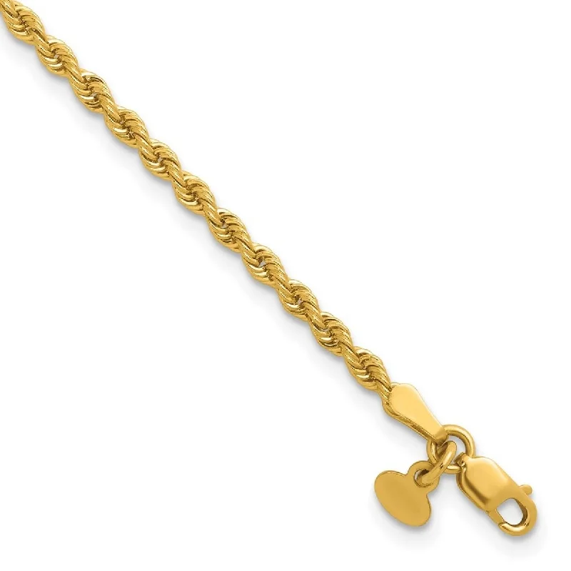 Indian tile bracelets-Curata 14k Yellow Gold 7" 2.5mm Solid Rope Chain Bracelet for Women