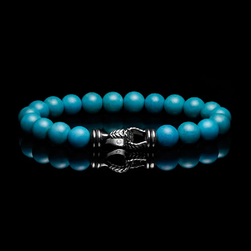 Wave shape bracelets-Laurel Silver Turquoise Beaded Bracelet