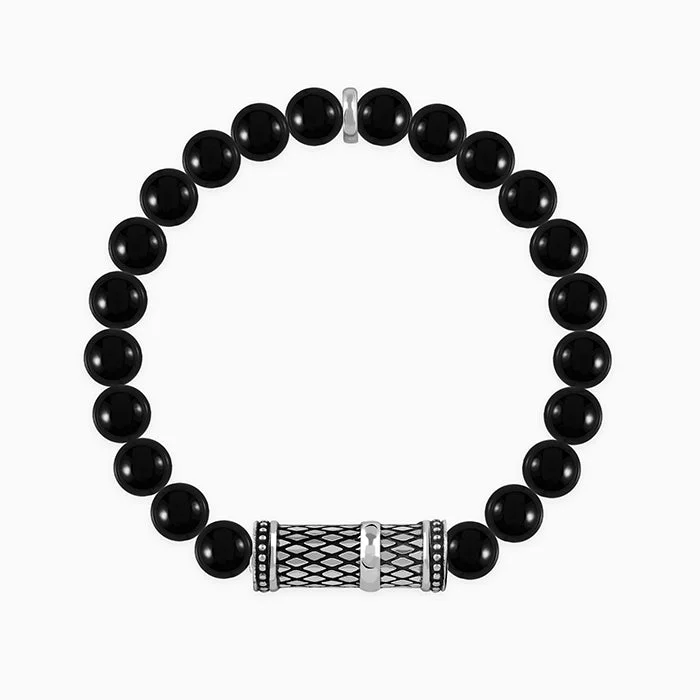 Shiny bead bracelets-Oxidised Silver Damaru Bracelet For Him