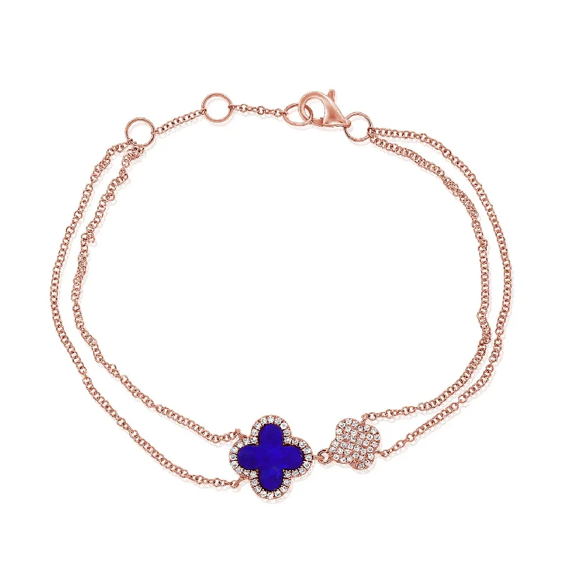 Satin weave bracelets-Joelle Collection Flower Bracelet Lapis & Diamond 14K Rose Gold