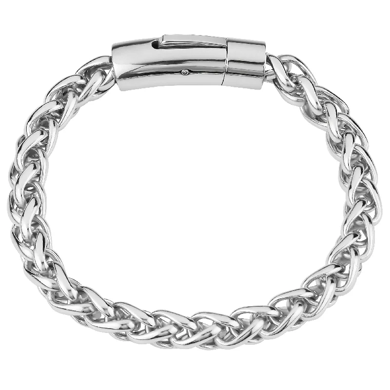 Carved cuff bracelets-London Fog Interlocking Chain Link 8 Inch Unisex Bracelet Push Button Closure