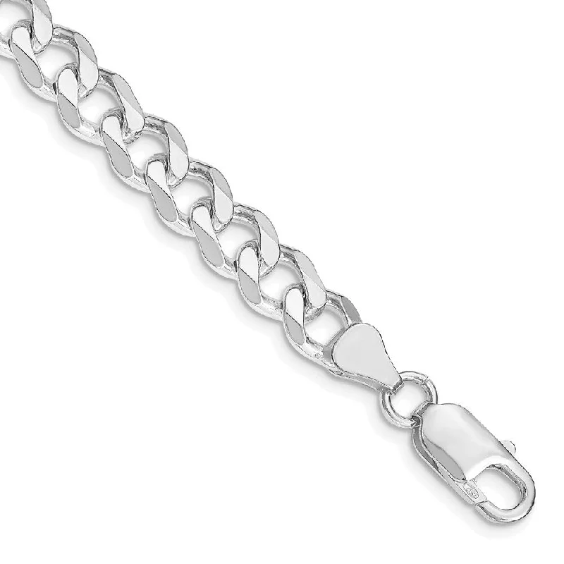 Embossed metal bangles-925 Sterling Silver Rhodium-plated 7.5mm Curb Chain Bracelet, 8"