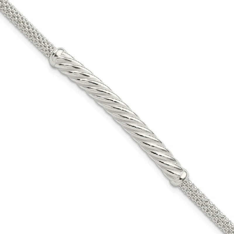 Quirky bangles-925 Sterling Silver Twisted Bar Bracelet, 8" (W-4.37mm)