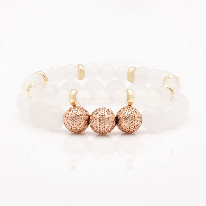 Stained wood bracelets-White Jade Rose Gold Bracelet with White Jade Bracelet