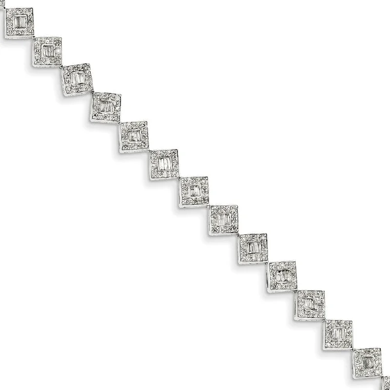 Raven feather bangles-14k White Gold 5mm Diamond Square Link Bracelet, 7" (1.25cttw)