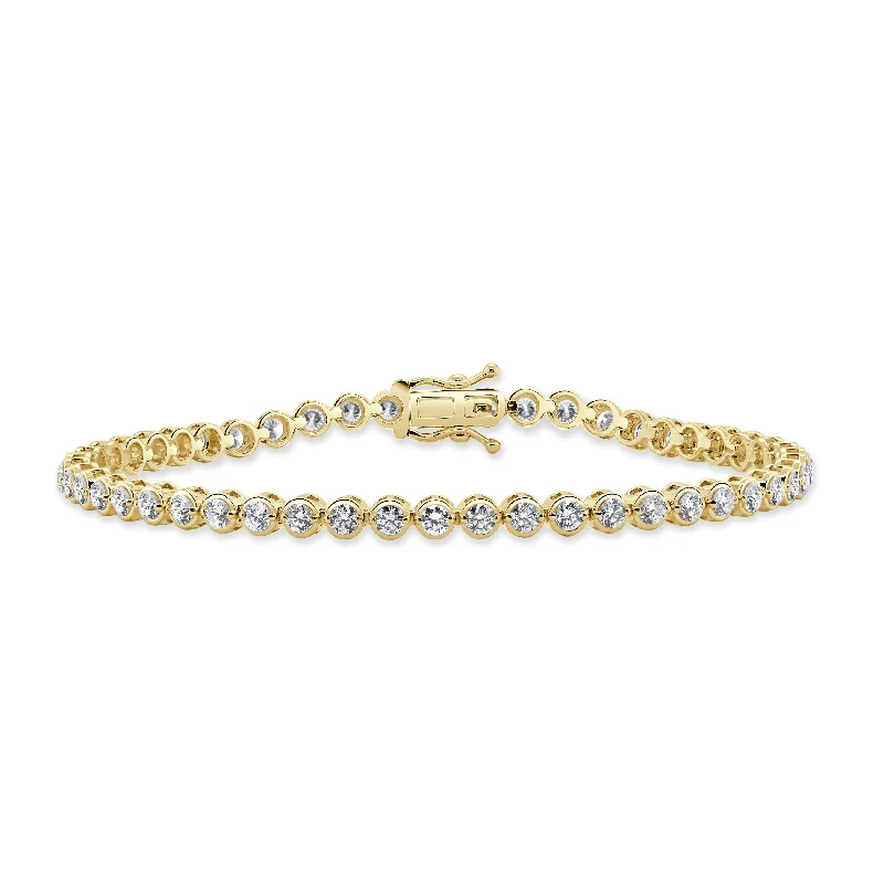 High-gloss bracelets-Joelle Collection Diamond Bezel Set Bracelet 3.00ct 14K Yellow Gold 7 inches - White