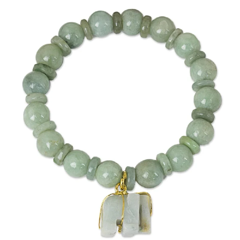 Ribbon tassel bracelets-Jade Beaded Stretch Bracelet Jade Elephant (Thailand) - 7'6" x 9'6"