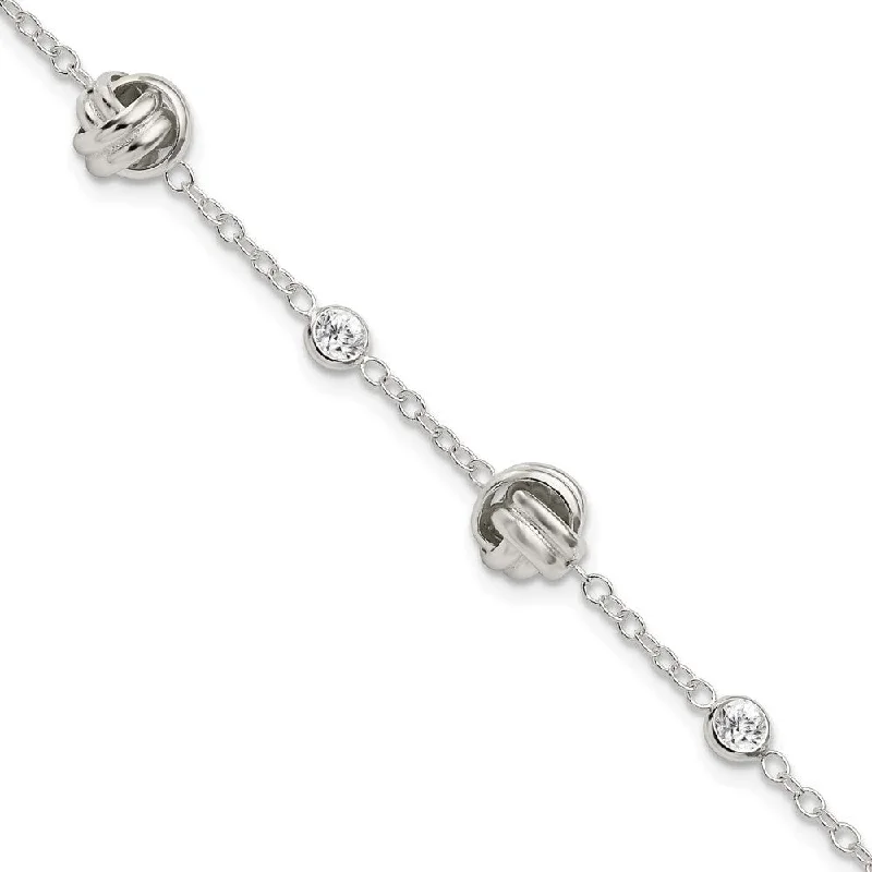 Glossy enamel bracelets-925 Sterling Silver Knotted Cubic Zirconia Bracelet, 7.25" w/1.25in Extender