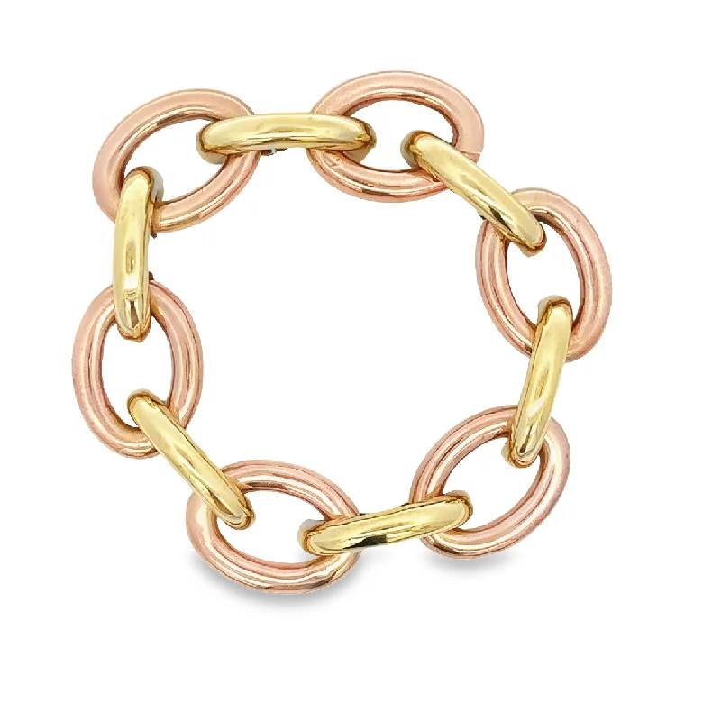 Wave shape bracelets-Two Tone Hollow Link Bracelet 7.25"