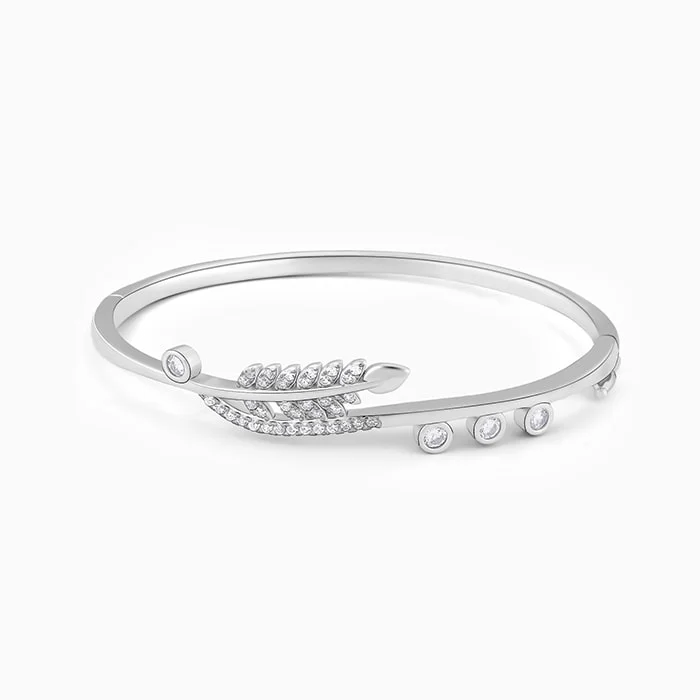 Bead line bangles-Silver Shiny Leaf Bracelet