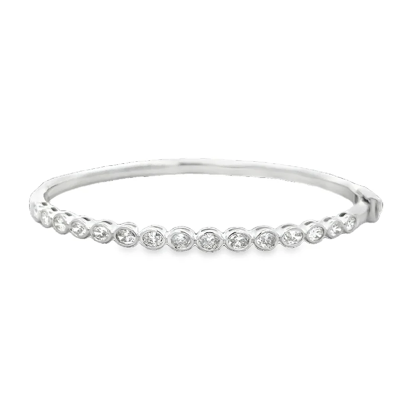 Reef theme bangles-Oval Diamond Bangle Bracelet in White Gold