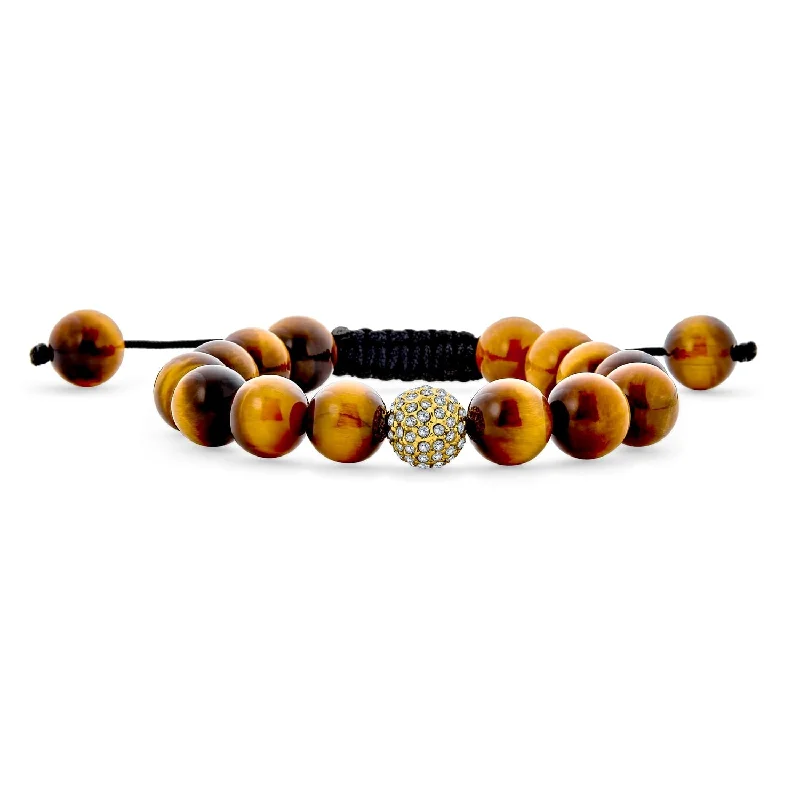 Hope charm bangles-Unisex Chain Link Bracelet Brown Tiger Eye and Crystal Beads Cord