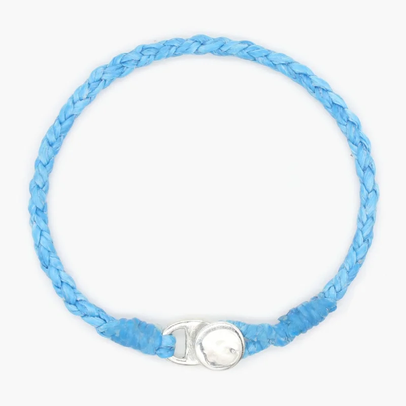 Heavy gem bangles-Braided Bracelet With Silver Button (Light Blue)