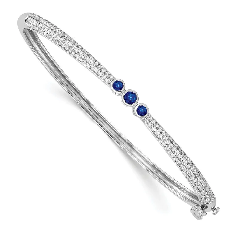 Glossy enamel bracelets-14k White Gold Sapphire and Diamond Bangle Bracelet, 7"