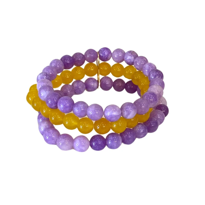 White quartz bangles-LSU Beaded Bracelet Stack