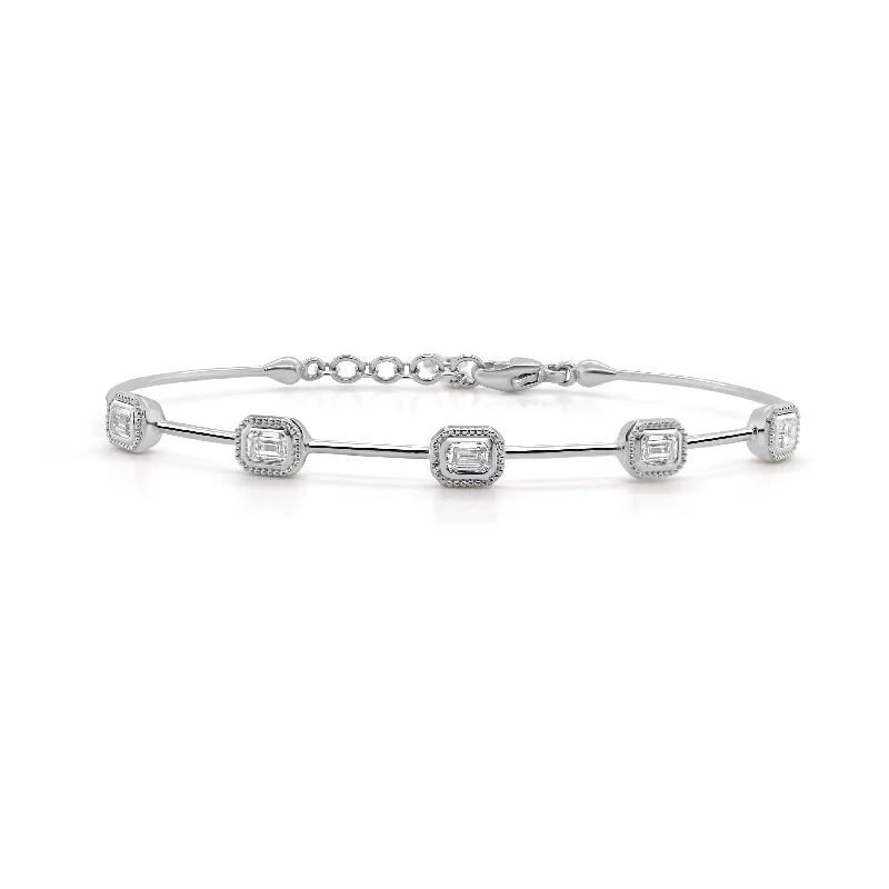 Beaded cluster bracelets-Joelle Collection Diamond Bracelet Emerald Cut .50ct. 14K Gold - White