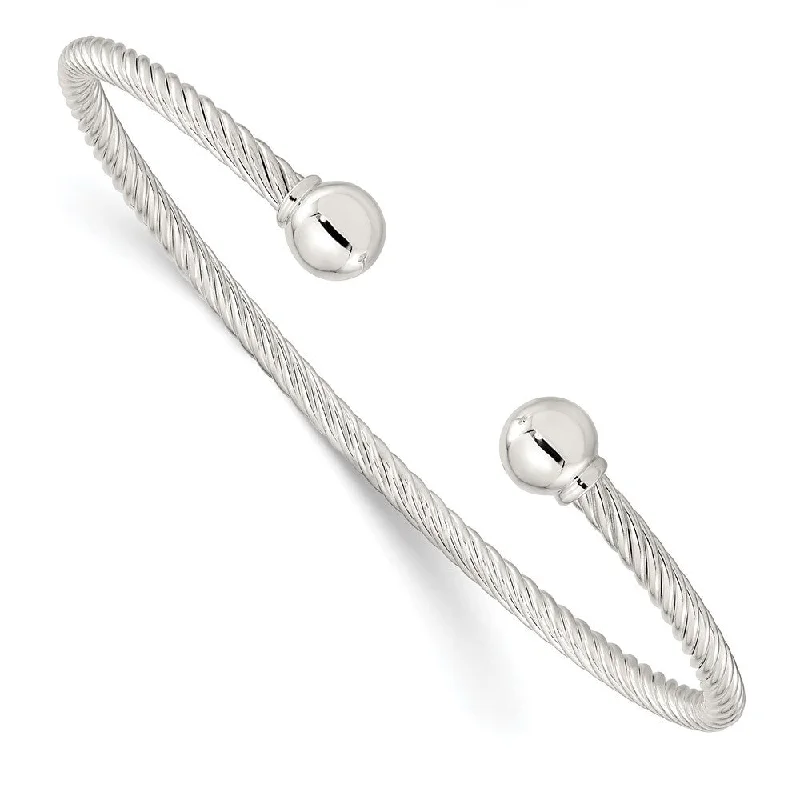 Spinel stone bangles-925 Sterling Silver Twisted 1 Thread Ball Cuff Bangle Bracelet, 7.75" (W-7mm)