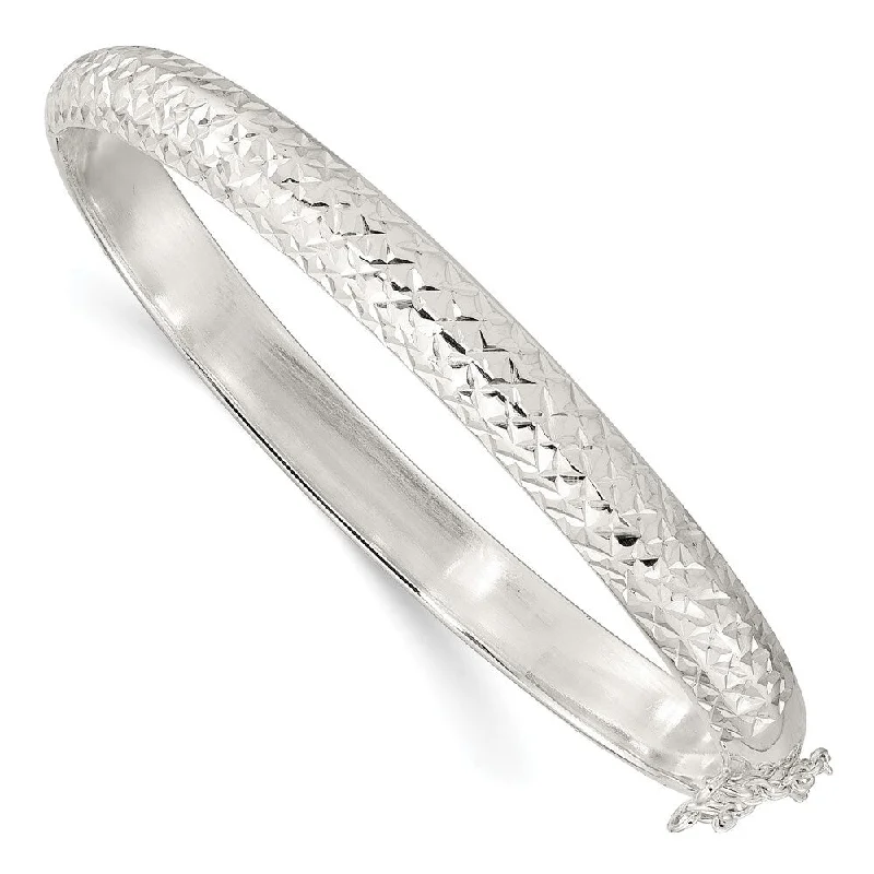 Flush clasp bangles-925 Sterling Silver and Diamond Cut Hinged Bangle Bracelet (9.32grm)