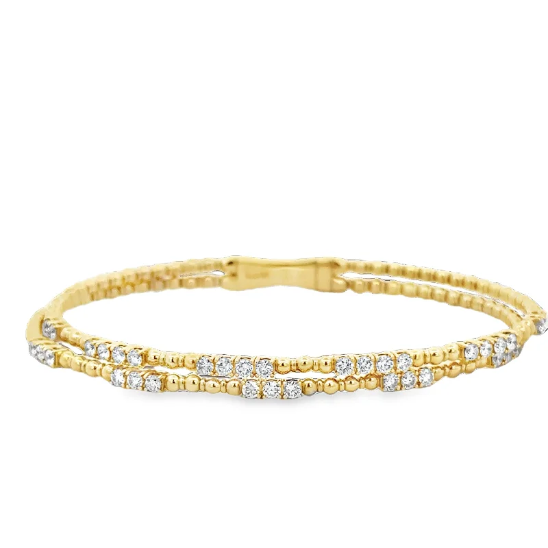 Ripple pattern bracelets-Flexible Diamond Double Row Bracelet in Yellow Gold