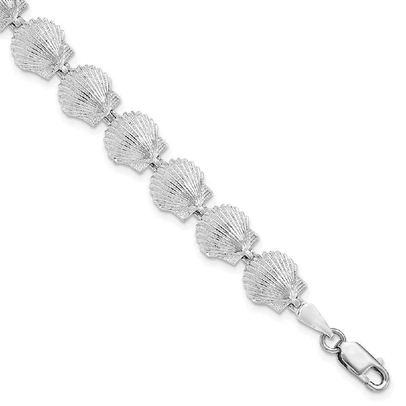 Crystal-wrapped bangles-925 Sterling Silver Polished Scallop Shell Bracelet, 7.5"