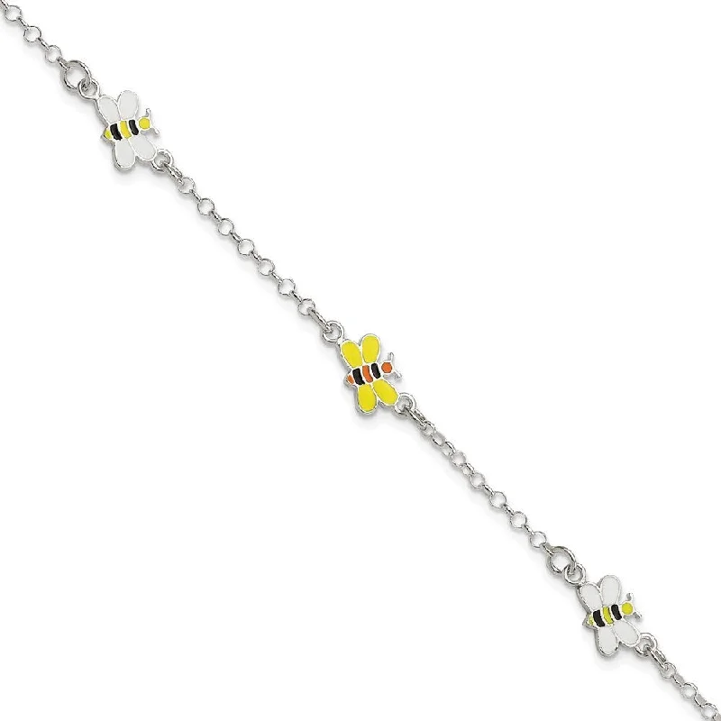 Cane weave bangles-925 Sterling Silver Children's Enameled Bee Bracelet, 5" w/1in Extender