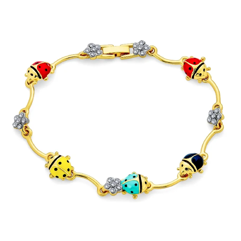 Braided tribal bangles-Garden Lucky Ladybug Link Charm Bracelet Crystal Gold Plated