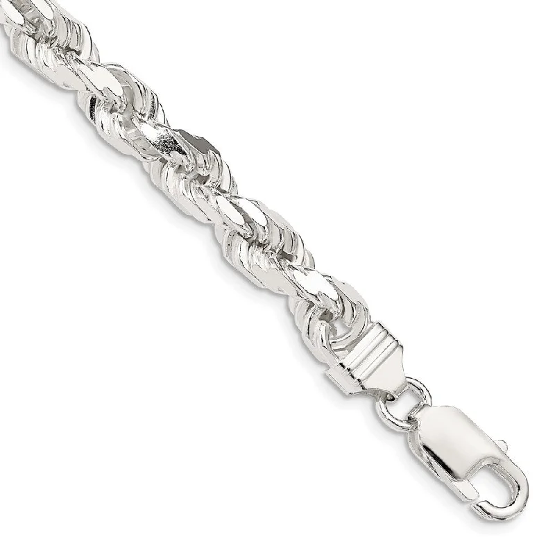 Stone pile bracelets-925 Sterling Silver 7mm Diamond-cut Rope Chain Bracelet, 10"