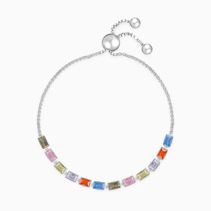 Oval link bracelets-Silver Colourful Square Bracelet