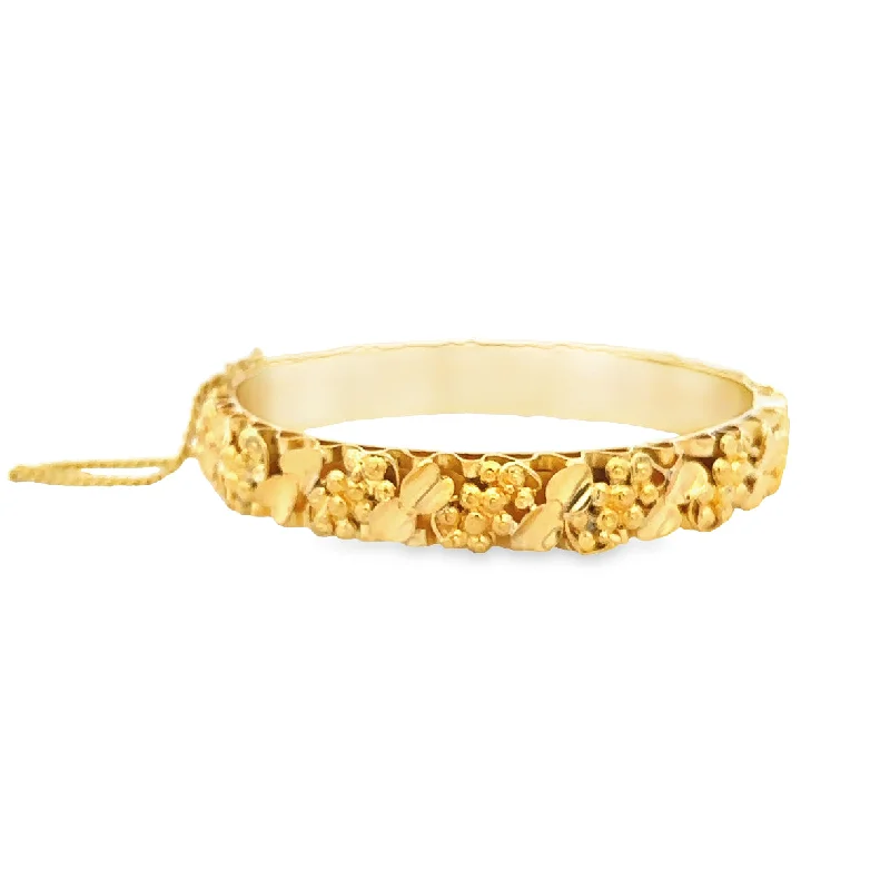 Crystal link bracelets-Heavy Textured Floral Leaves Bangle Bracelet in 23k Gold