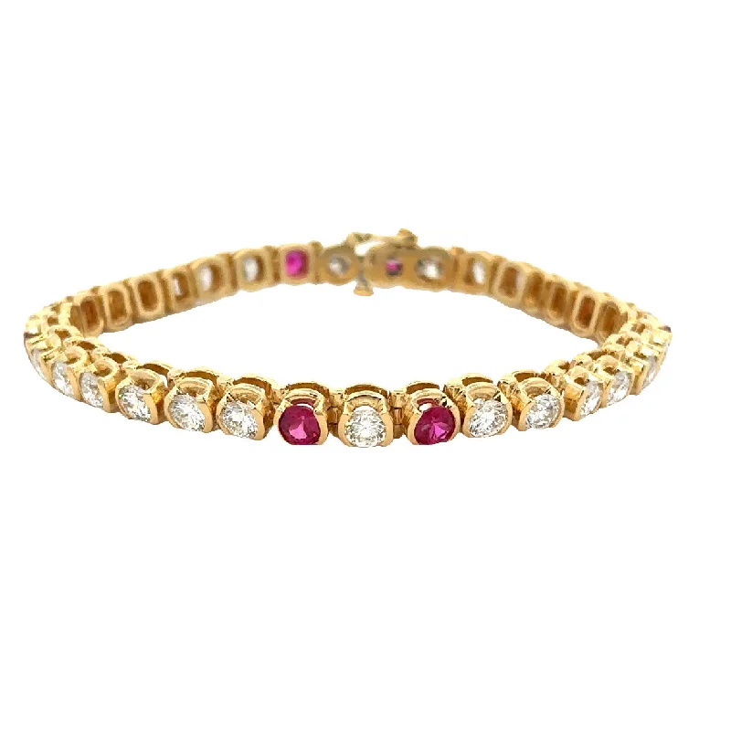 Wave shape bangles-Magnificent Ruby and Diamond Bracelet in 18k Yellow Gold