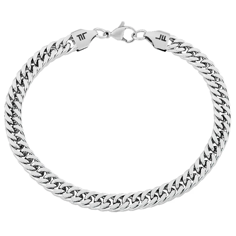 Carved cuff bracelets-London Fog Chain Link 8 Inch Stainless Steel Bracelet