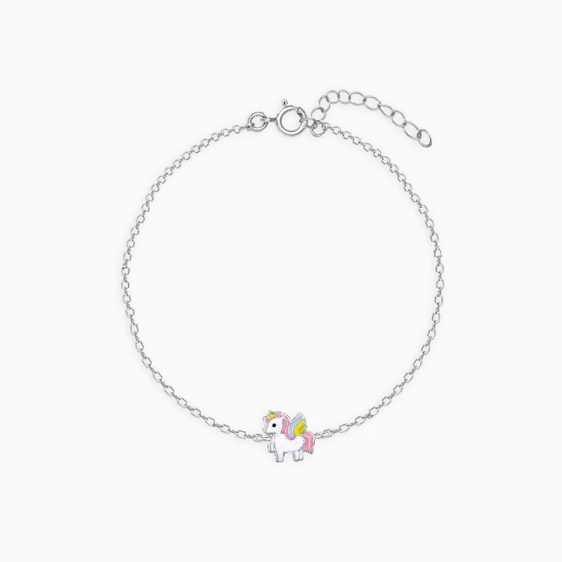 Trapezoid shape bracelets-Silver Colourful Unicorn Kids Bracelet (3-5 yrs)