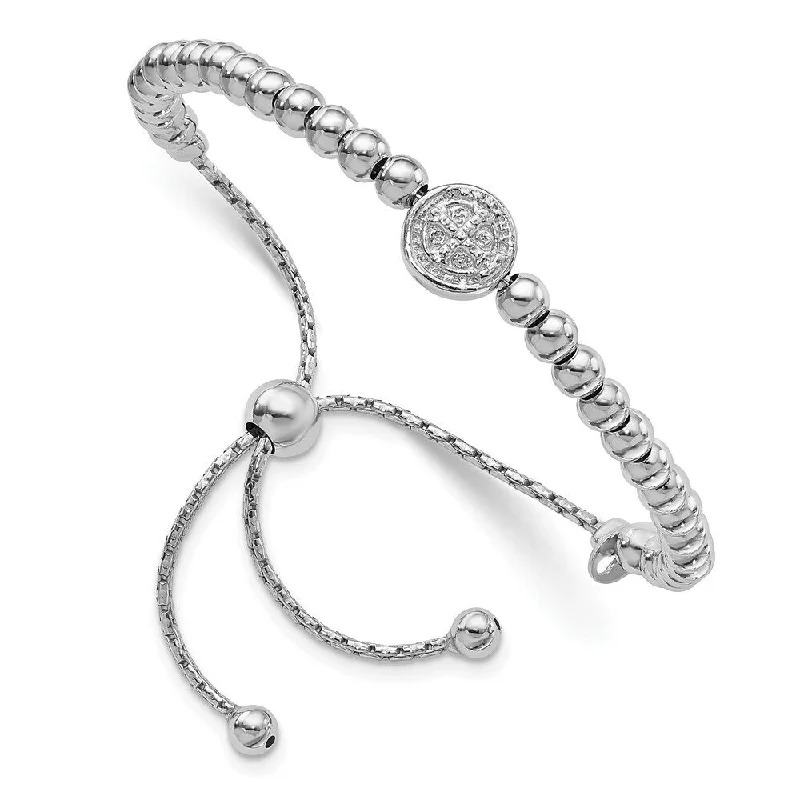 Twine wrap bracelets-925 Sterling Silver Rhodium-plated Beaded Saint Medal Bracelet, 9"