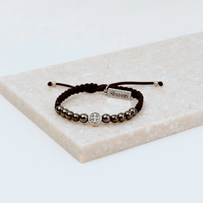 Sturdy geometric bracelets-Wake Up and Pray Meditation Bracelet - Hematite