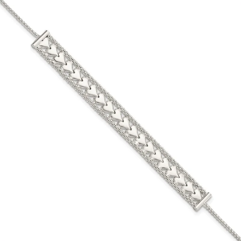 Smooth form bracelets-925 Sterling Silver Hearts Chain Bracelet, 8" w/1in Extender