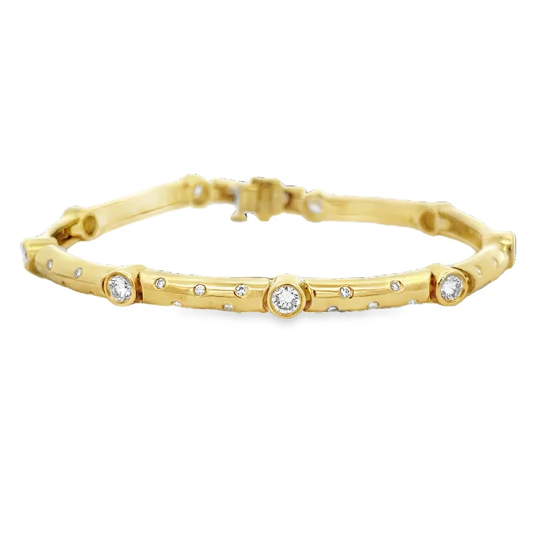 Tulip motif bangles-Curved Diamond Link Bracelet in 18k Yellow Gold