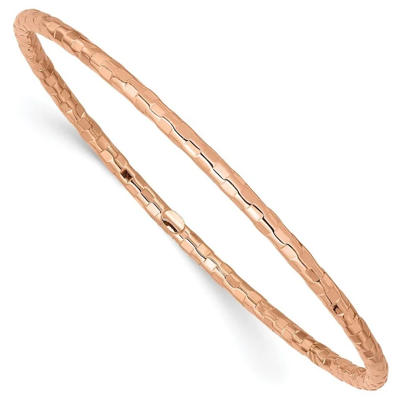 Raven motif bangles-Curata 14k Rose Gold 7" 3mm Textured Slip-on Bangle Bracelet