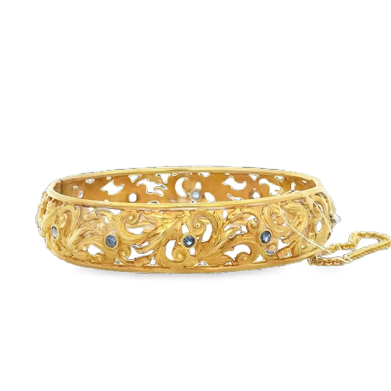 Ripple pattern bracelets-Ornate Victorian Inspired 14k Yellow Gold Openwork Bangle Bracelet