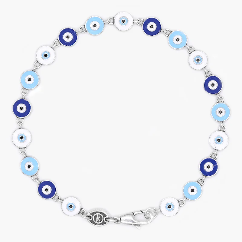 Flex cord bracelets-Multi Evil Eye Charms Sterling Silver Bracelet