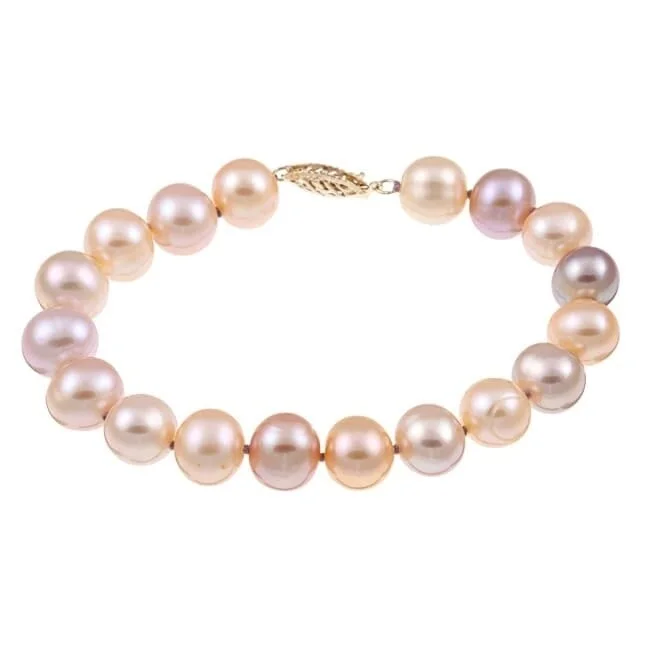 Multi-bead bracelets-14k Yellow Gold Multi-colored Pink Freshwater Pearl Bracelet (9-10 mm)