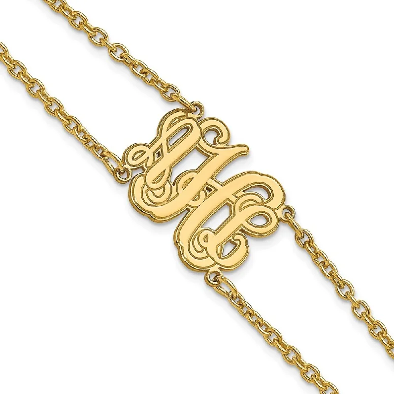 Heavy gem bangles-925 Sterling Silver/Gold-plated Etched Outline Monogram Double Chain Bracelet