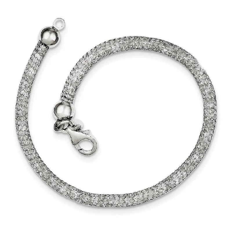 Tri-metal bracelets-925 Sterling Silver Mesh & Strass Crystal Bracelet, 7.5"