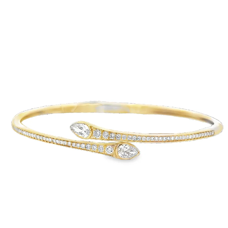 Classic flair bracelets-Pear Cut Diamond Bangle Bracelet in Yellow Gold