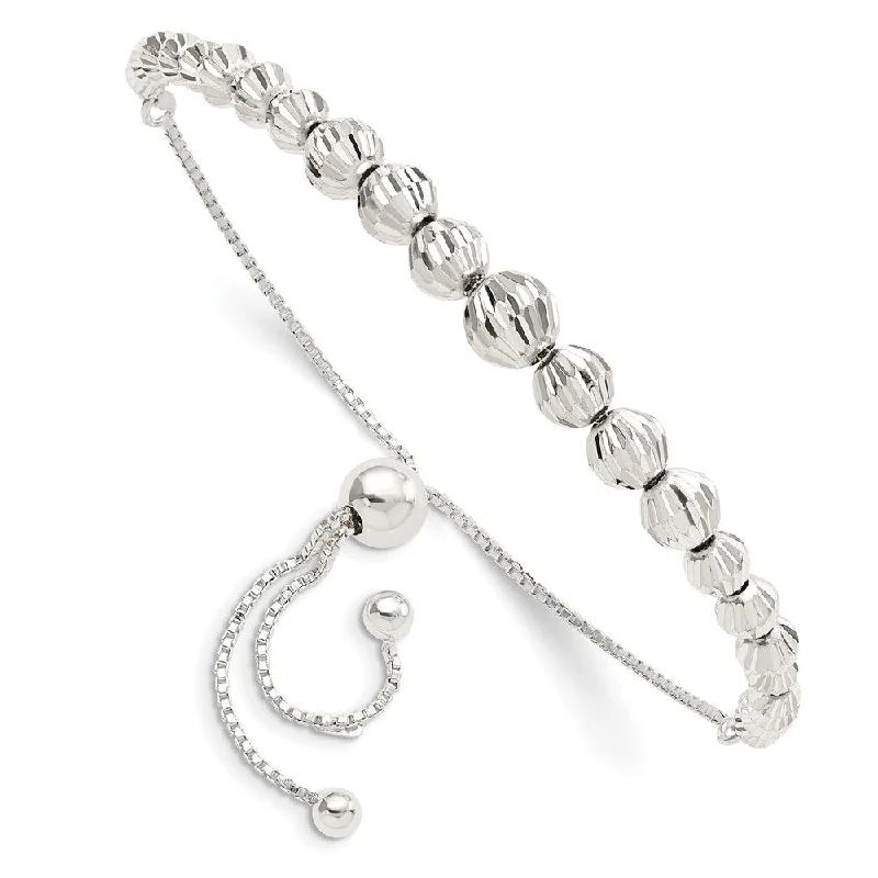 Classic flair bracelets-925 Sterling Silver & Diamond Cut Beaded Adjustable Bracelet, (L-6.7mm, W-1.11mm)